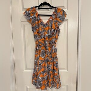 Loft Abstract Floral Flounce Dress size S